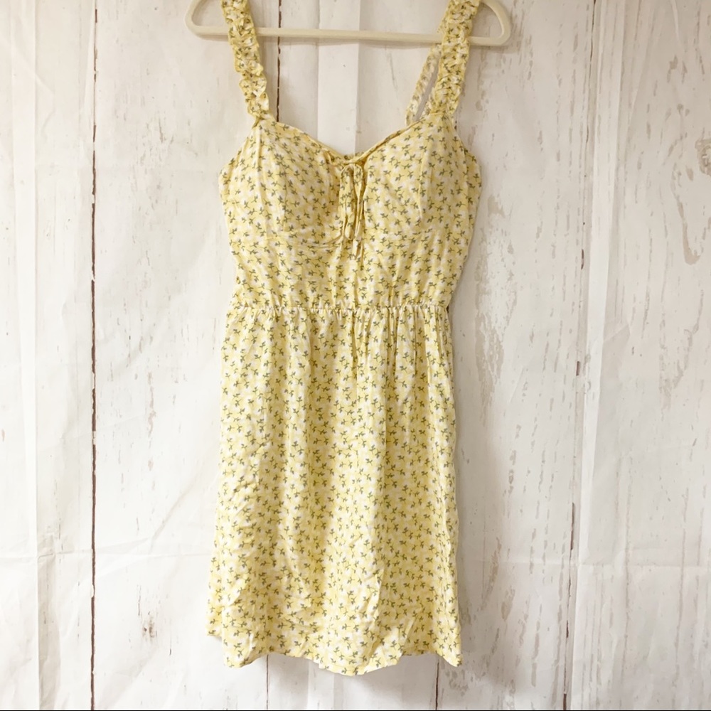 AUW yellow strappy floral Dress large
